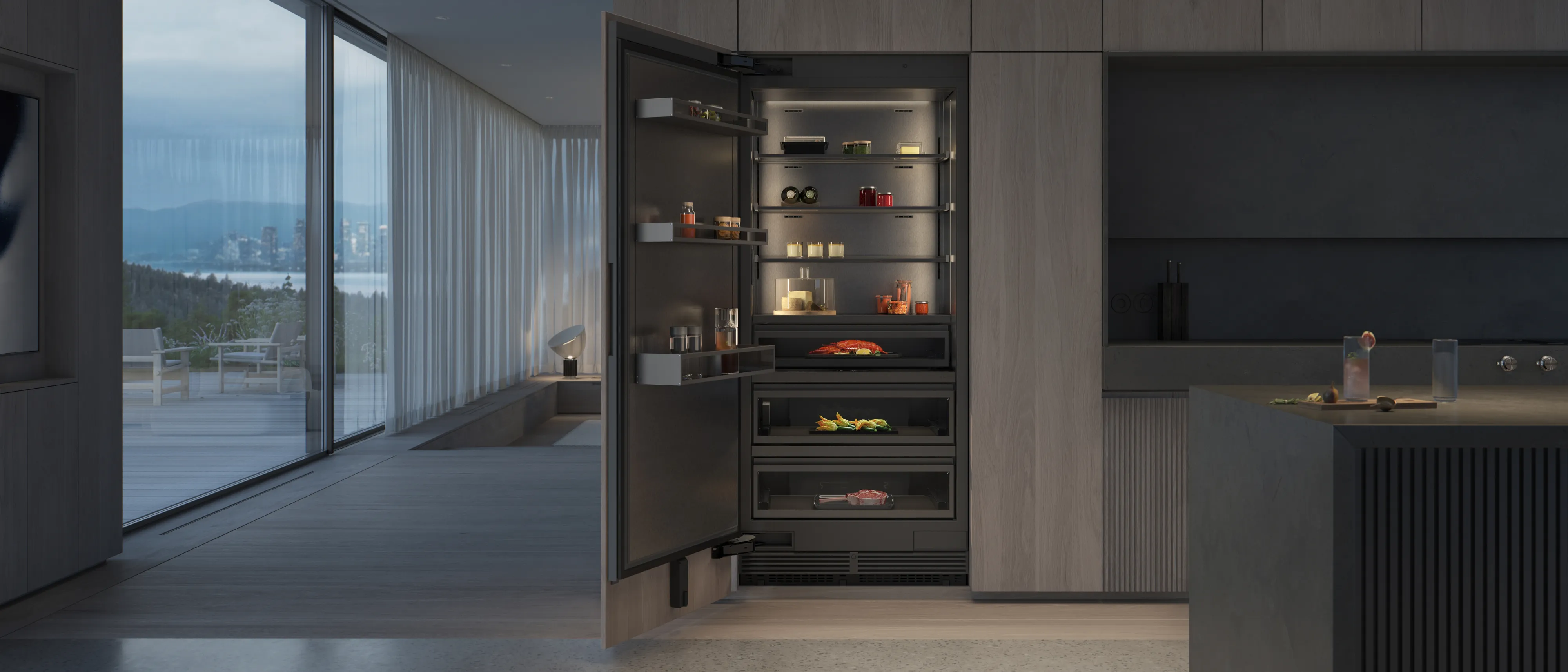A Gaggenau Vario cooling expressive series refrigerator in a luxury kitchen