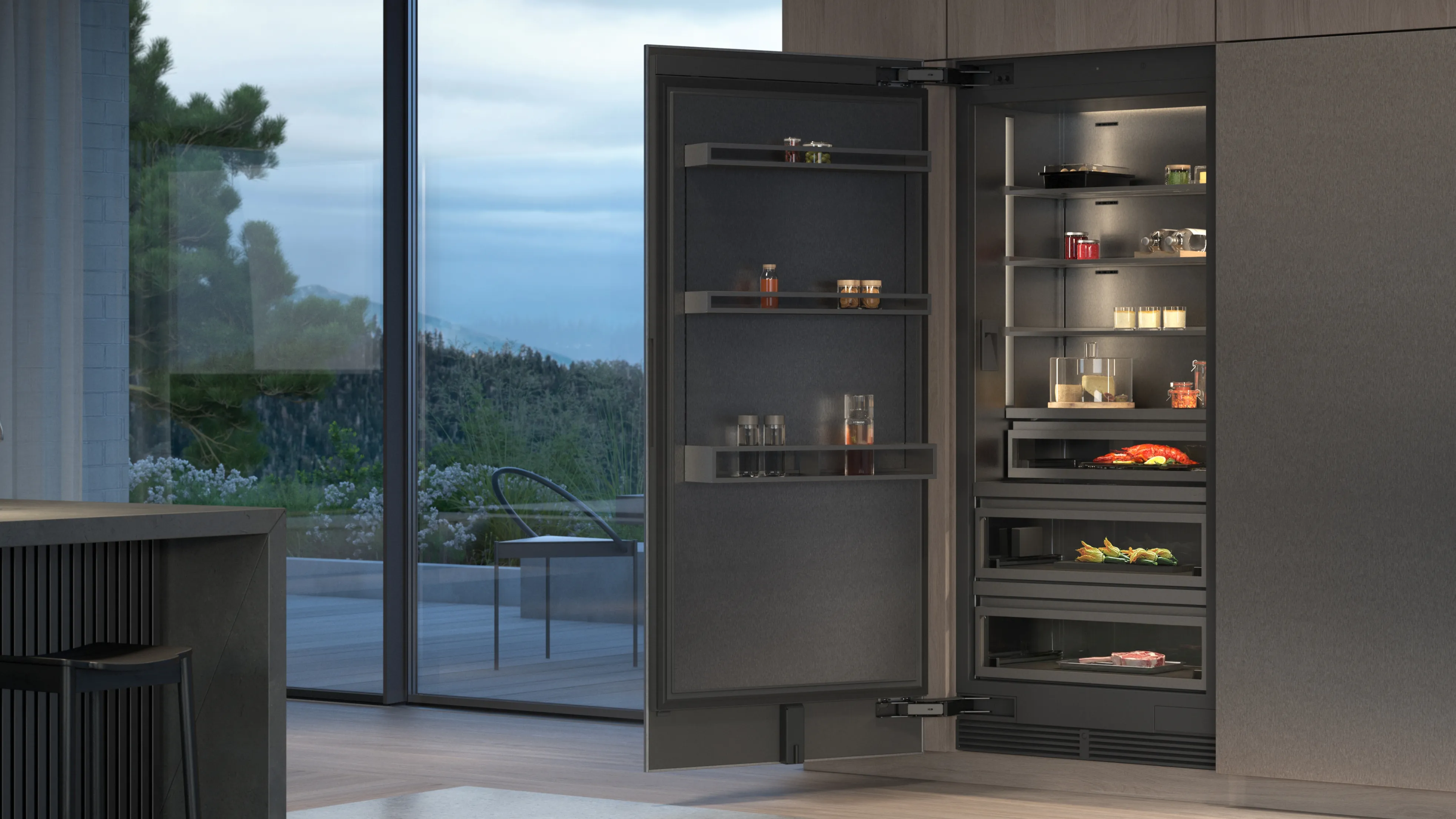 A Gaggenau Vario cooling expressive series refrigerator in a luxury kitchen