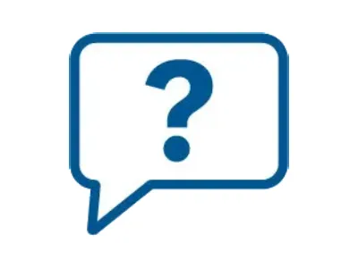 Blaue Sprachblase mit einem Fragezeichen-Symbol, die eine Frage oder Anfrage darstellt.