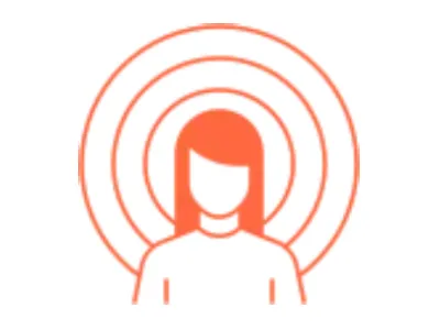 Orange Silhouette einer Frau mit konzentrischen Kreisen.
