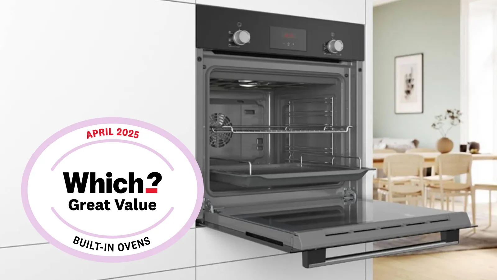 Open oven with which badge overlay
