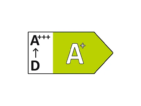 Etichetta di efficienza energetica che mostra la classificazione A+, con la gamma da A+++ a D.