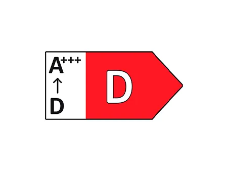 Etichetta di efficienza energetica che mostra la classificazione D+, con la gamma da A+++ a D.