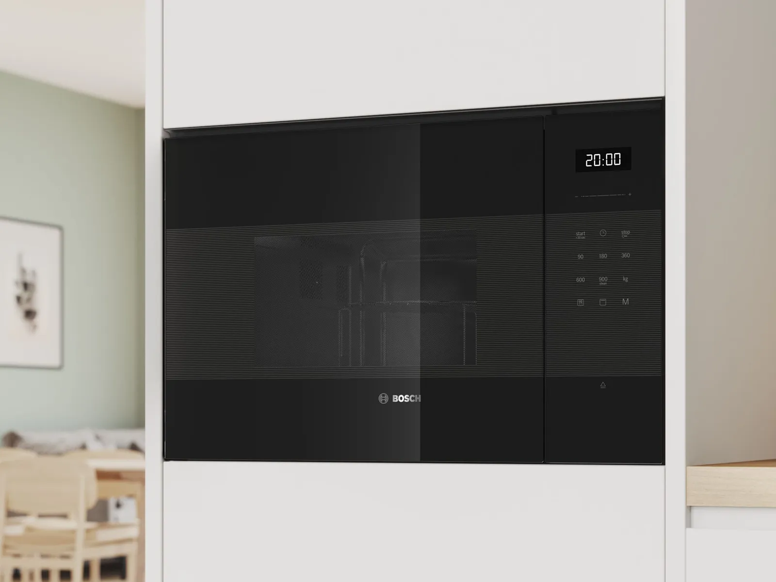 Microwave with grill and automatic settings, offering convenience with special defrost programmes for various food types.