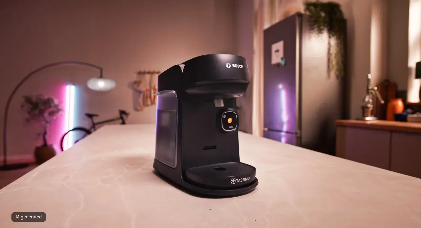 Bosch Tassimo coffee machine on a kitchen counter with a modern design.