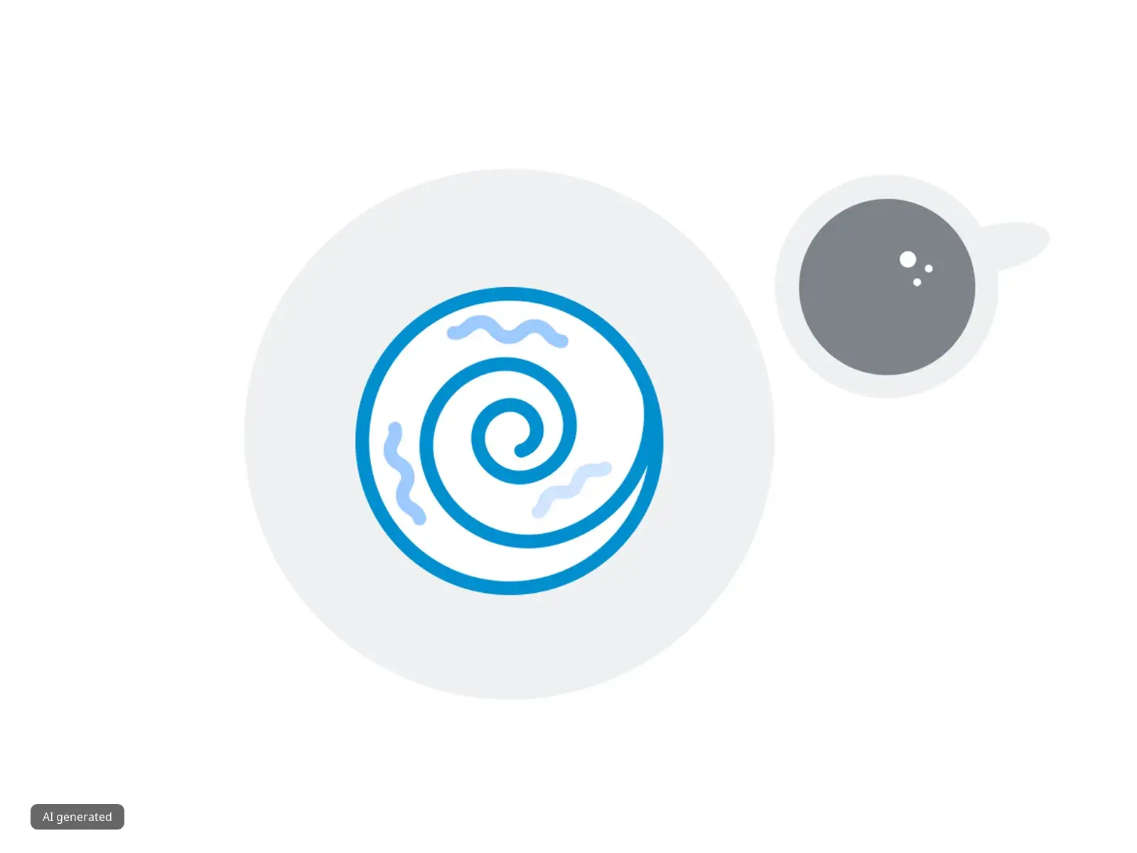Illustration of a spiral design with wavy lines and a cup of coffee icon on a white background.