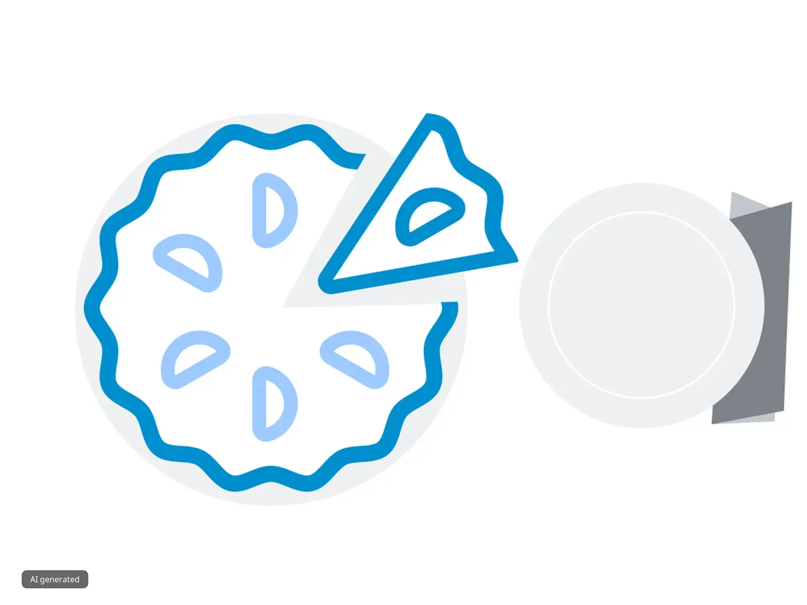 Blue and white abstract shapes, circular pattern, and a white circular object.