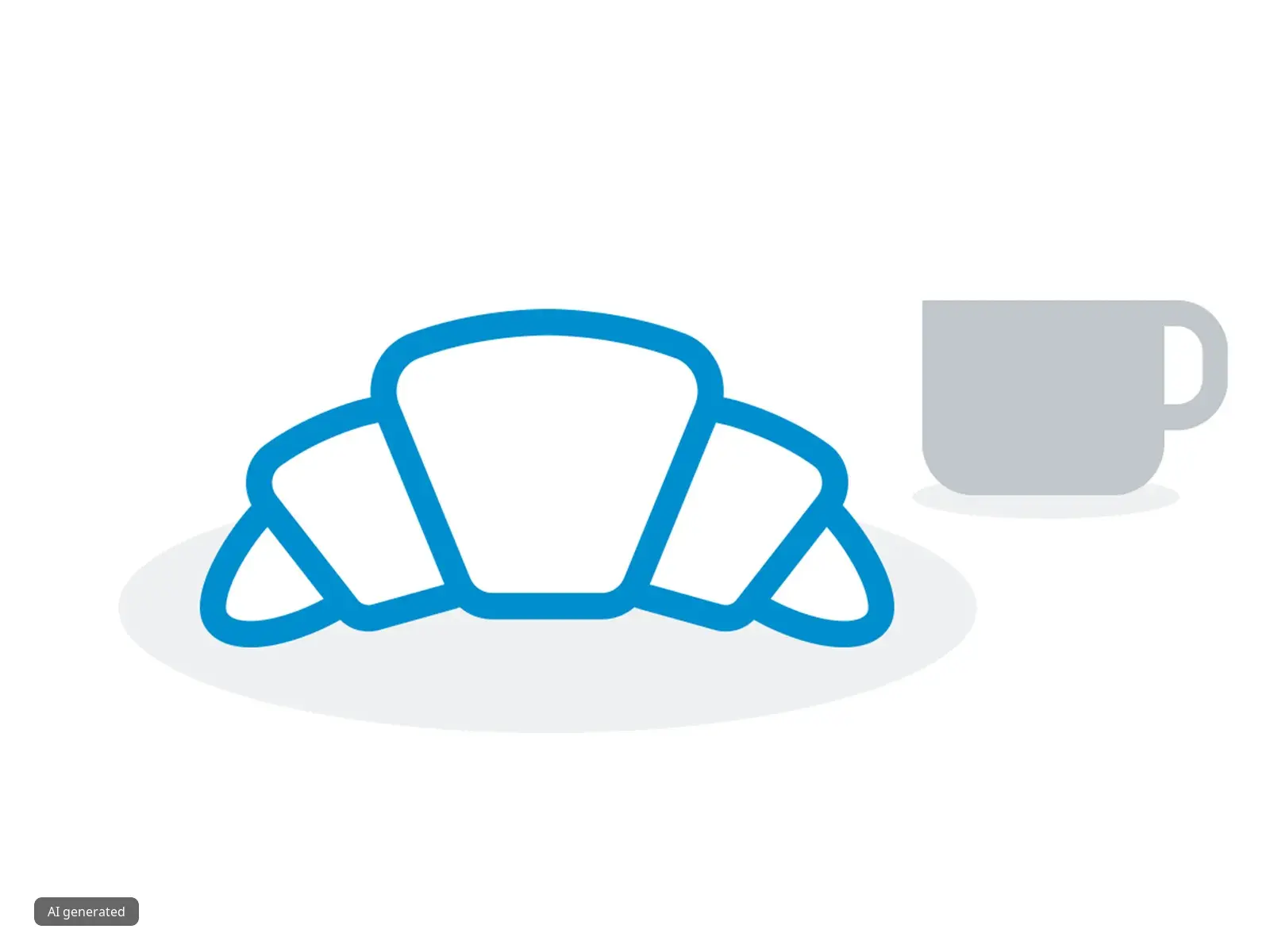 Illustration of a blue-outlined croissant with a grey coffee cup on a white background.