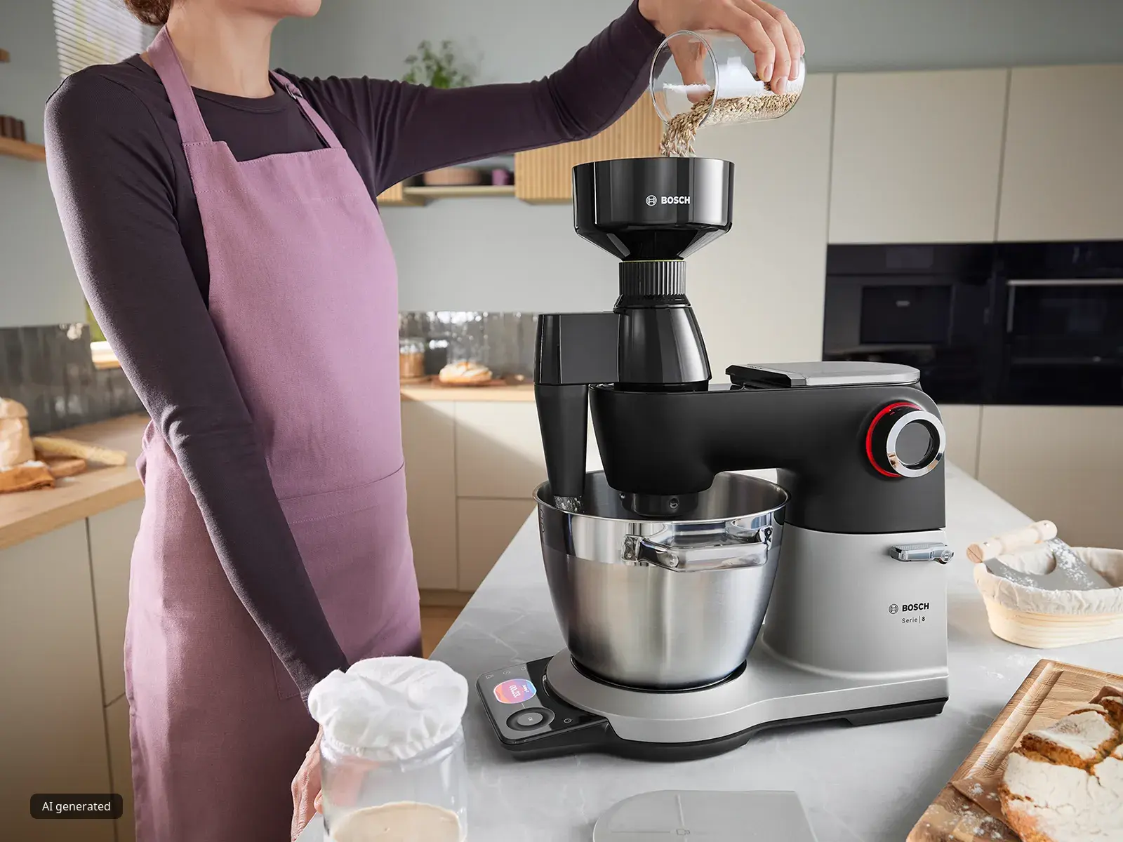 Milling flour with the grinder attachment for Series 8.