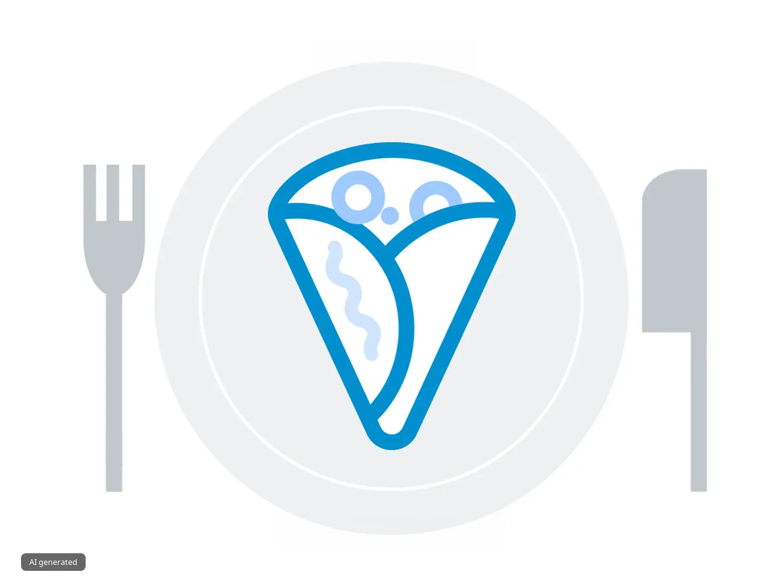 Plate with blue ice cream cone icon, fork, and knife - representing a food or dining concept.