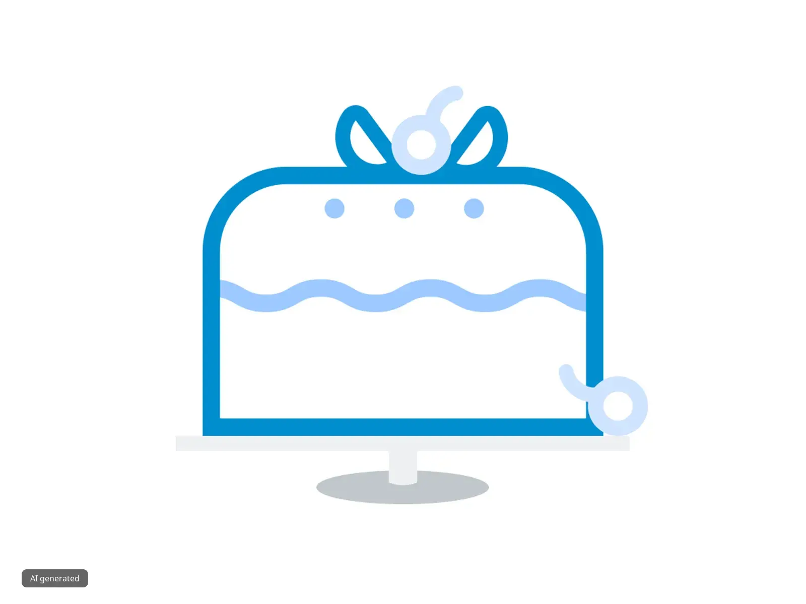 Simple illustration of a birthday cake with candles and icing decoration on a stand.