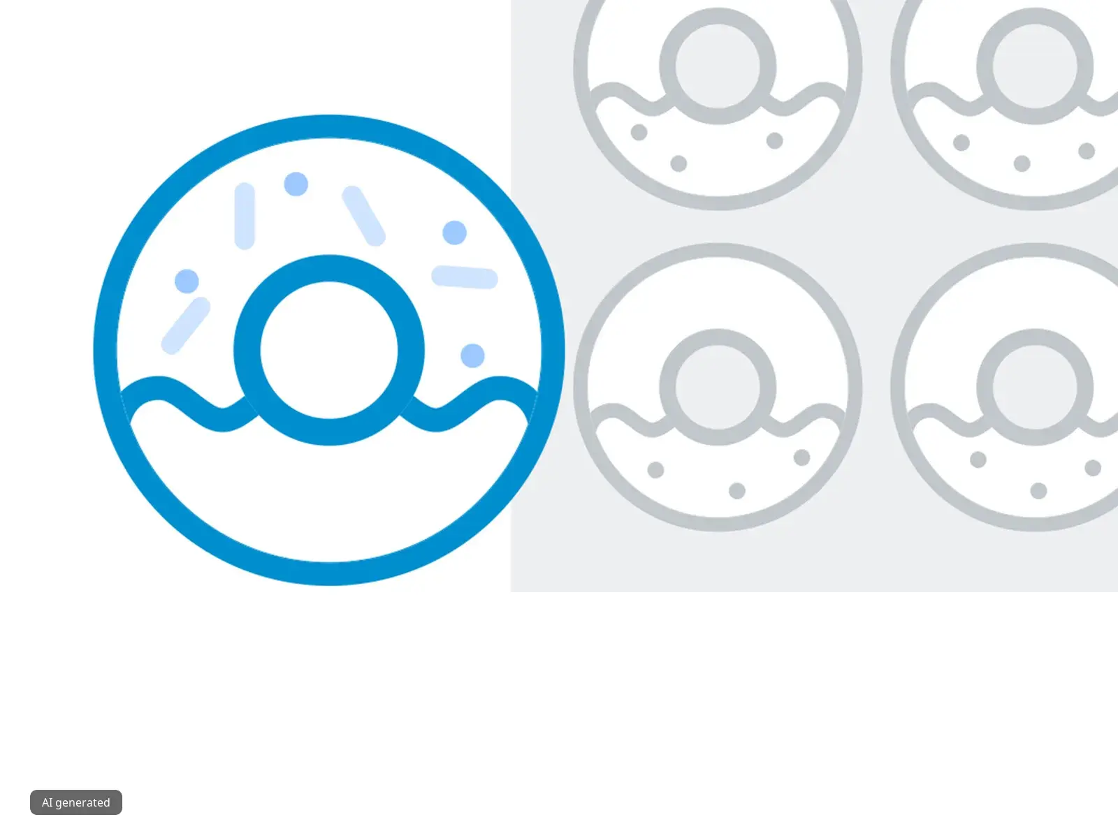Illustration of a blue donut with sprinkles, alongside four gray donut outlines.