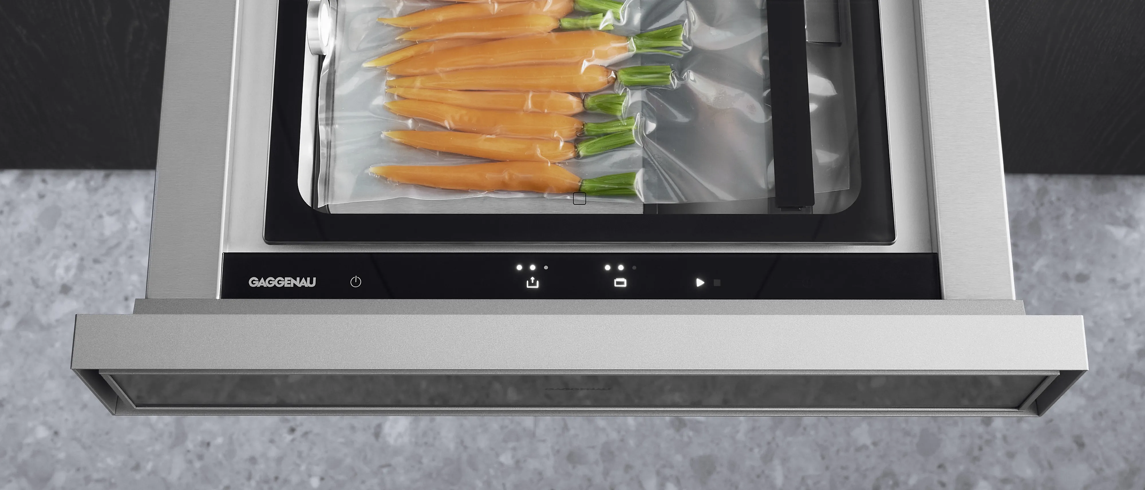 Close-up image of the Gaggenau Expressive series vacuuming drawer