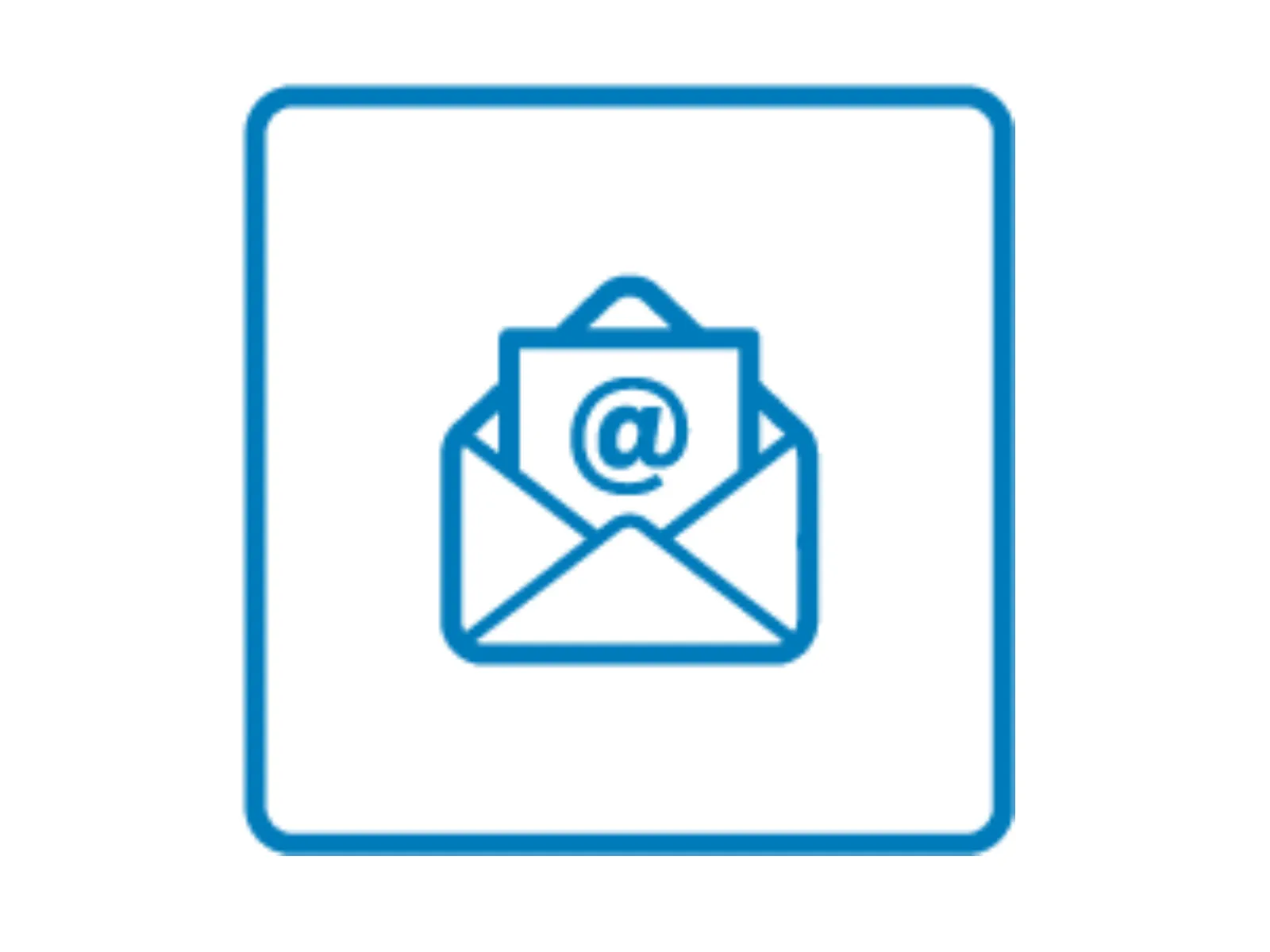 De afbeelding toont een blauw enveloppictogram met een "@" symbool, die een e-mail of elektronisch bericht.