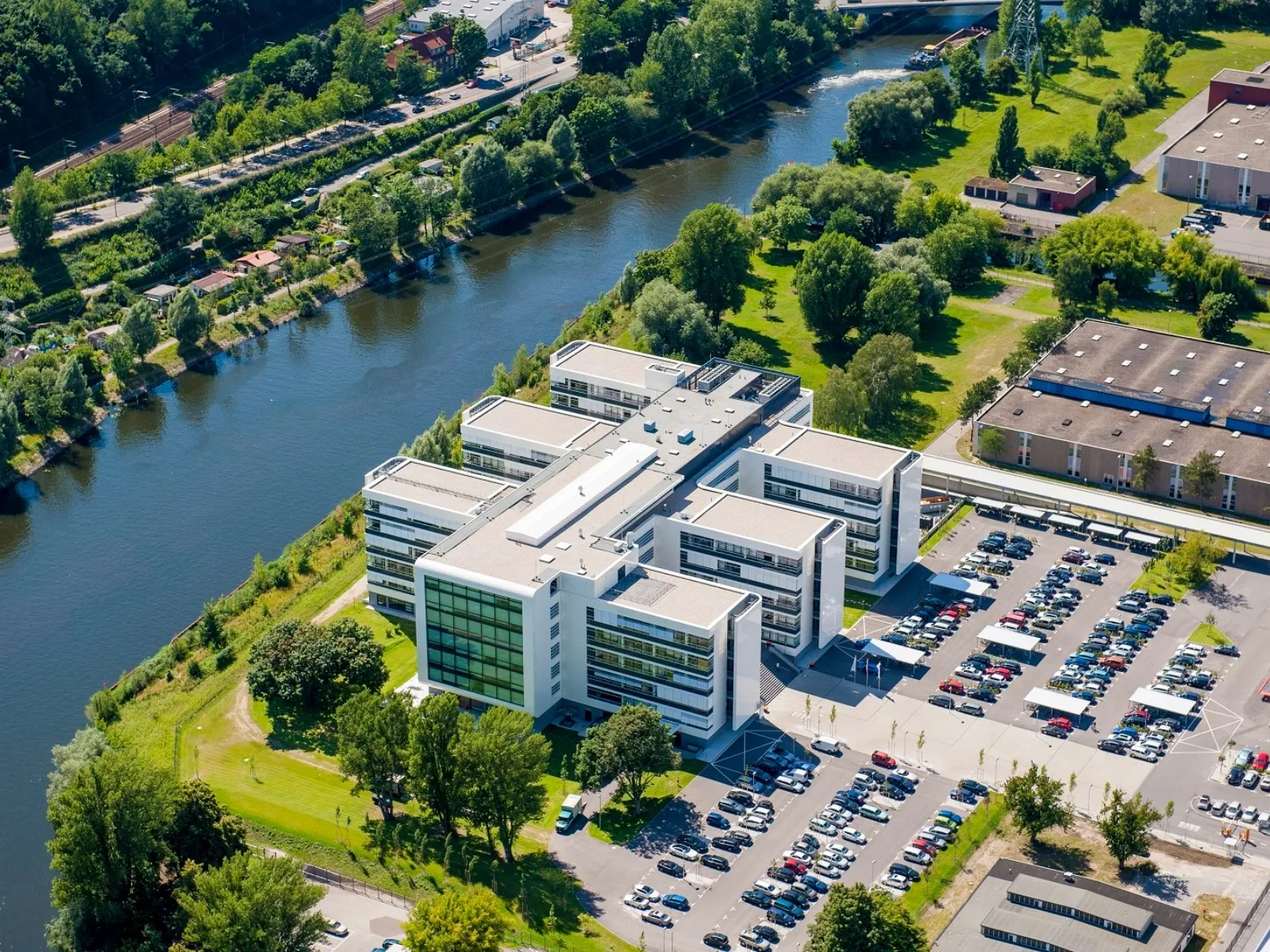 Aerial view of Bosch's German Global Technology Centre for Laundry Care in Berlin.