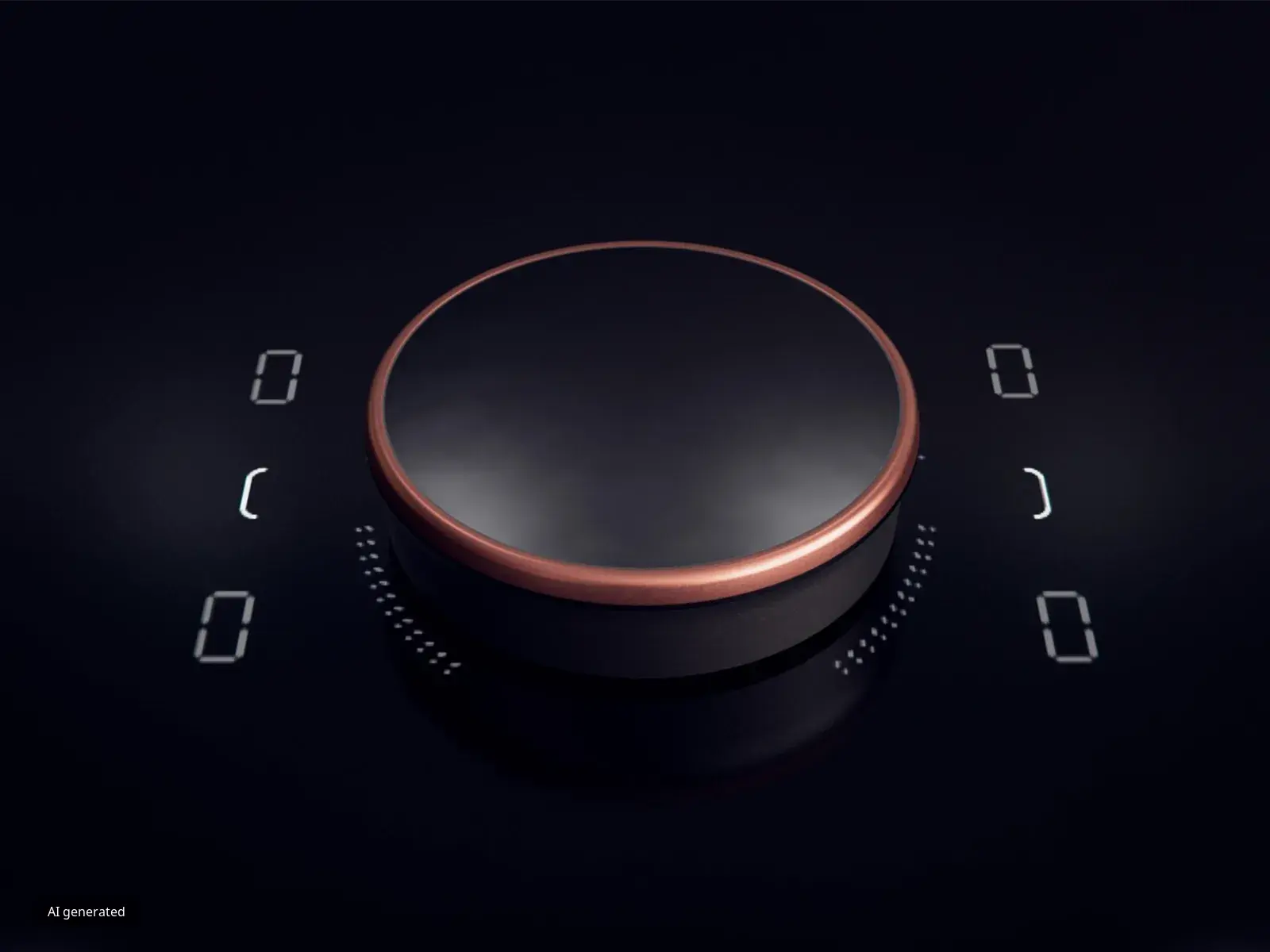 Sleek, minimalist audio control knob with illuminated indicators on a dark background.