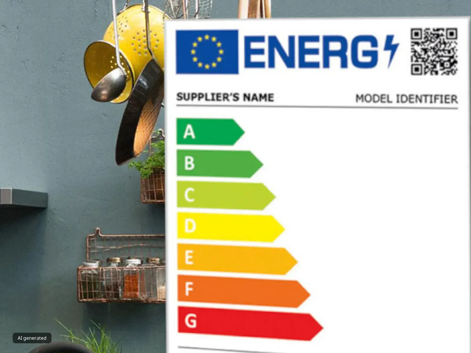 Ein Energielabel mit Angaben zum Hersteller und der genauen Modellbezeichnung.