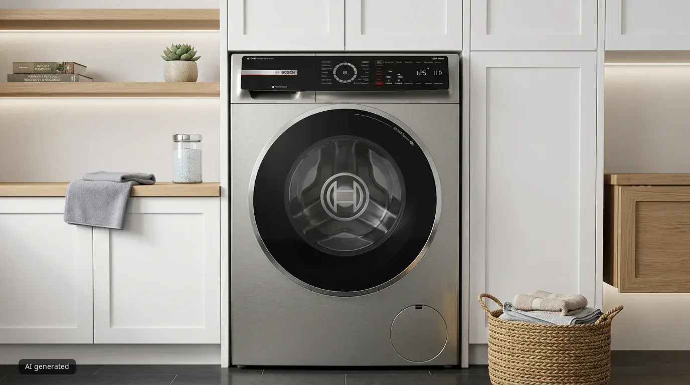 800 series washer with laundry basket on the side on the ground
