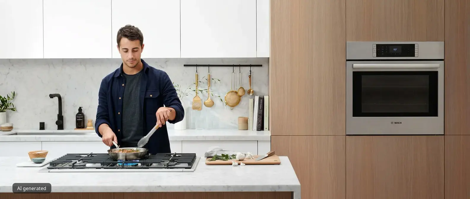 man cooking with tongs