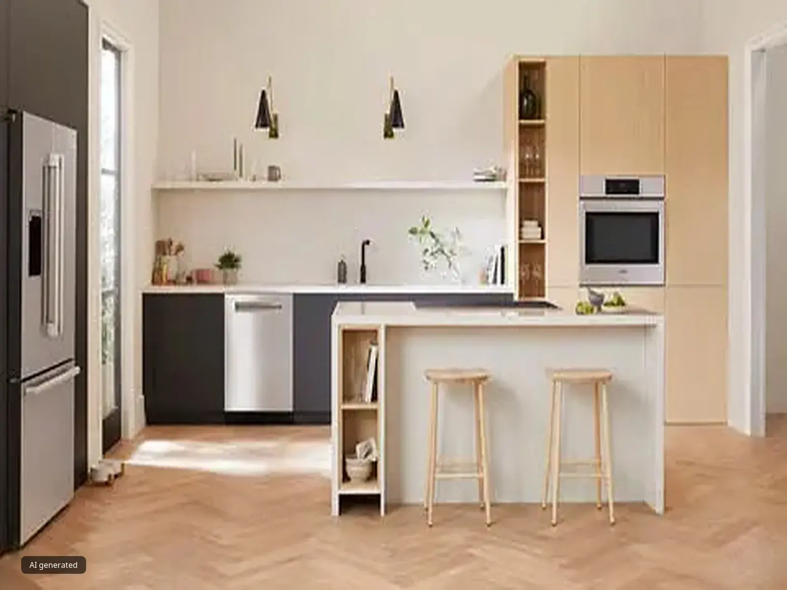 Bosch Stainless Steel Kitchen in blue and walnut cabnetry