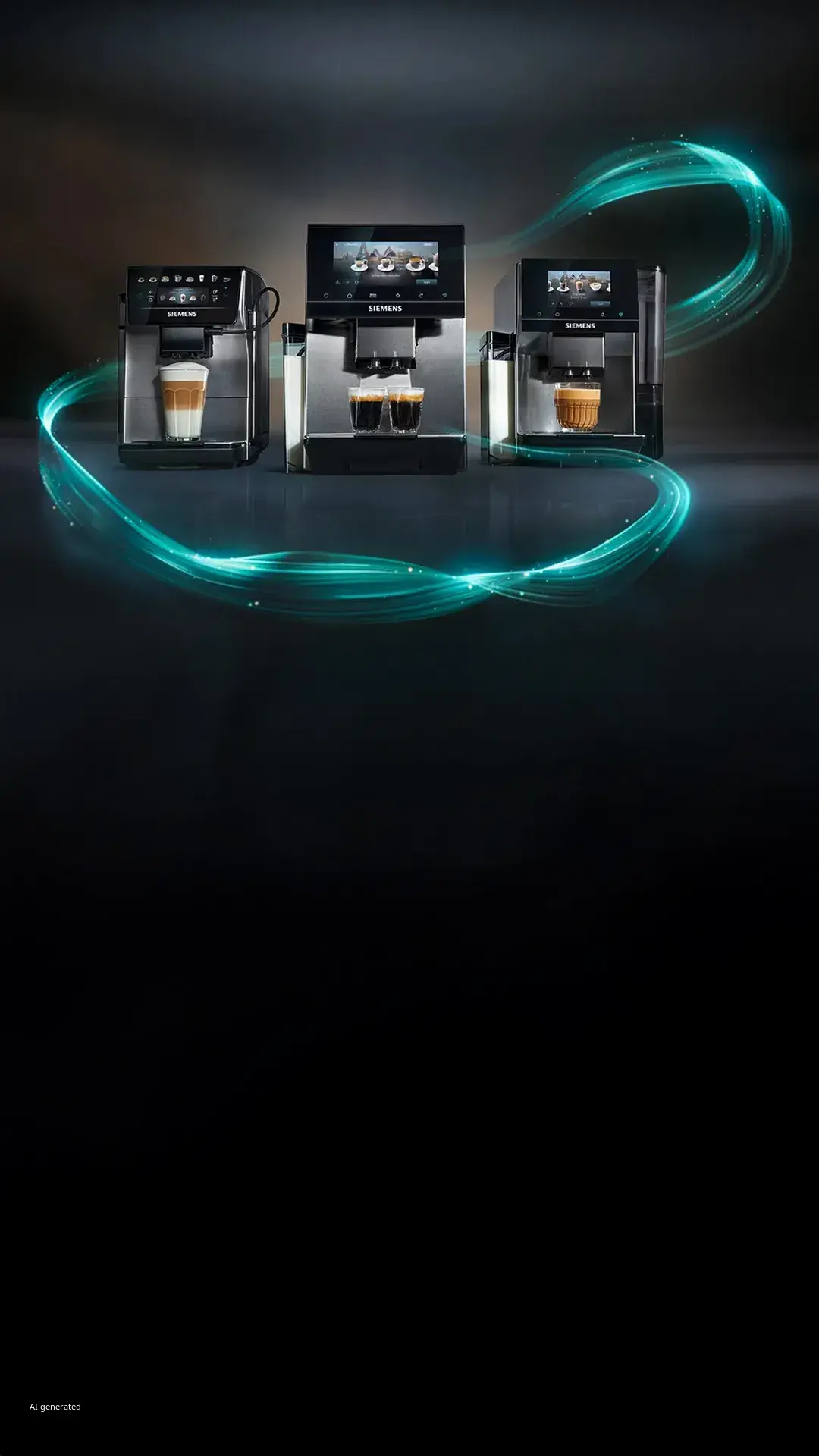 Drei Siemens Kaffeevollautomaten auf dunklem Hintergrund