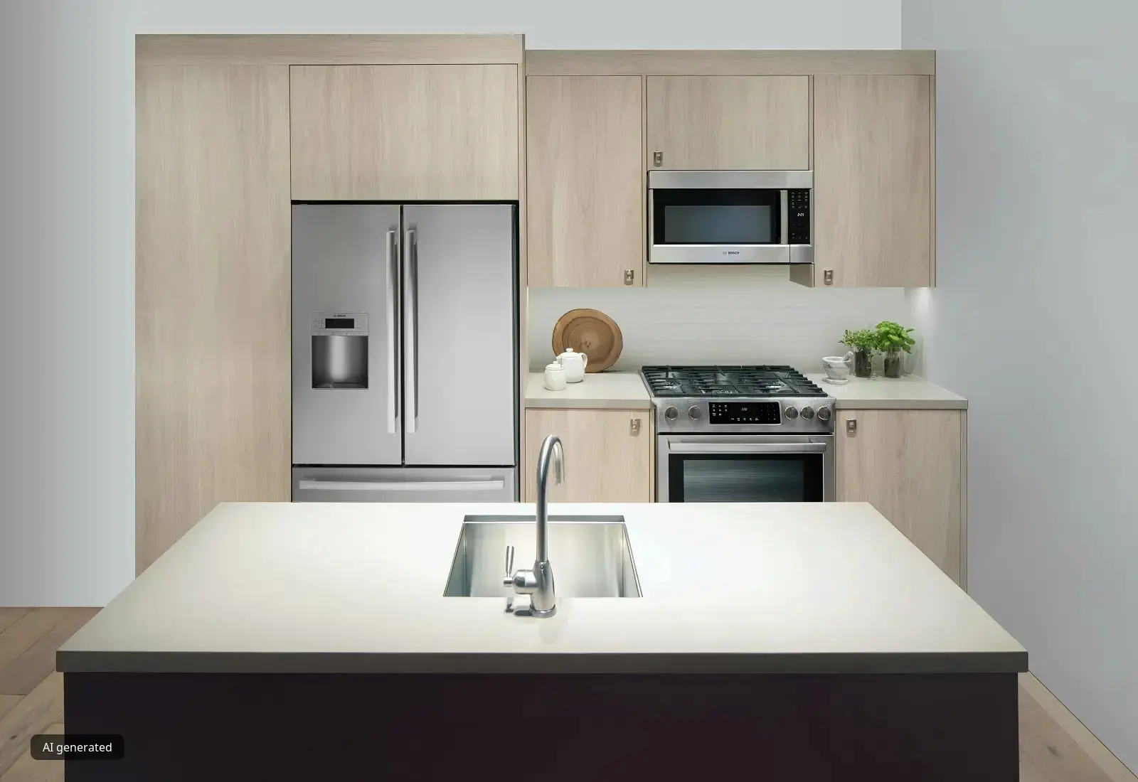 dual fuel range with sink and fridge