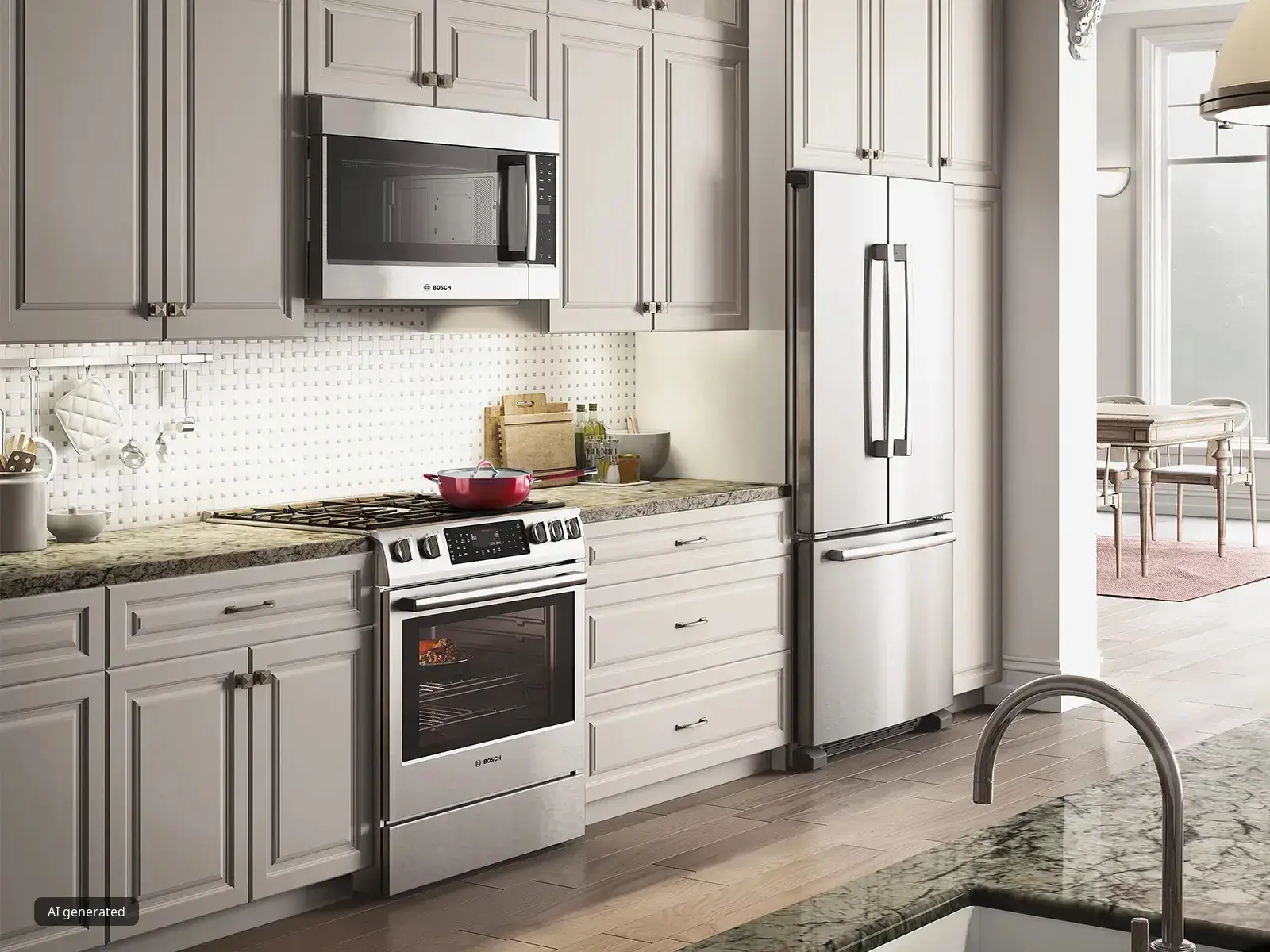 dual fuel range with big open kitchen