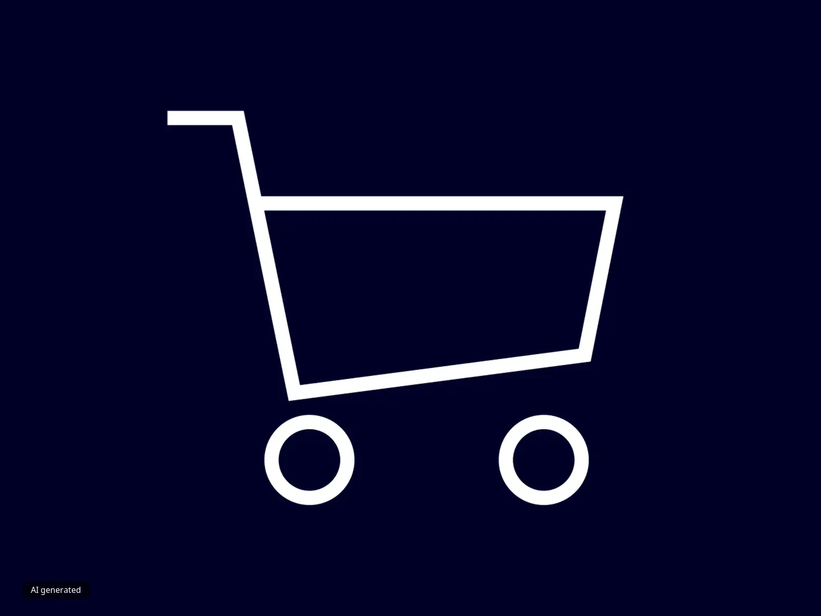 Weißes Einkaufswagen-Symbol auf dunkelblauem Hintergrund, das Online-Shopping oder den Einzelhandel symbolisiert.