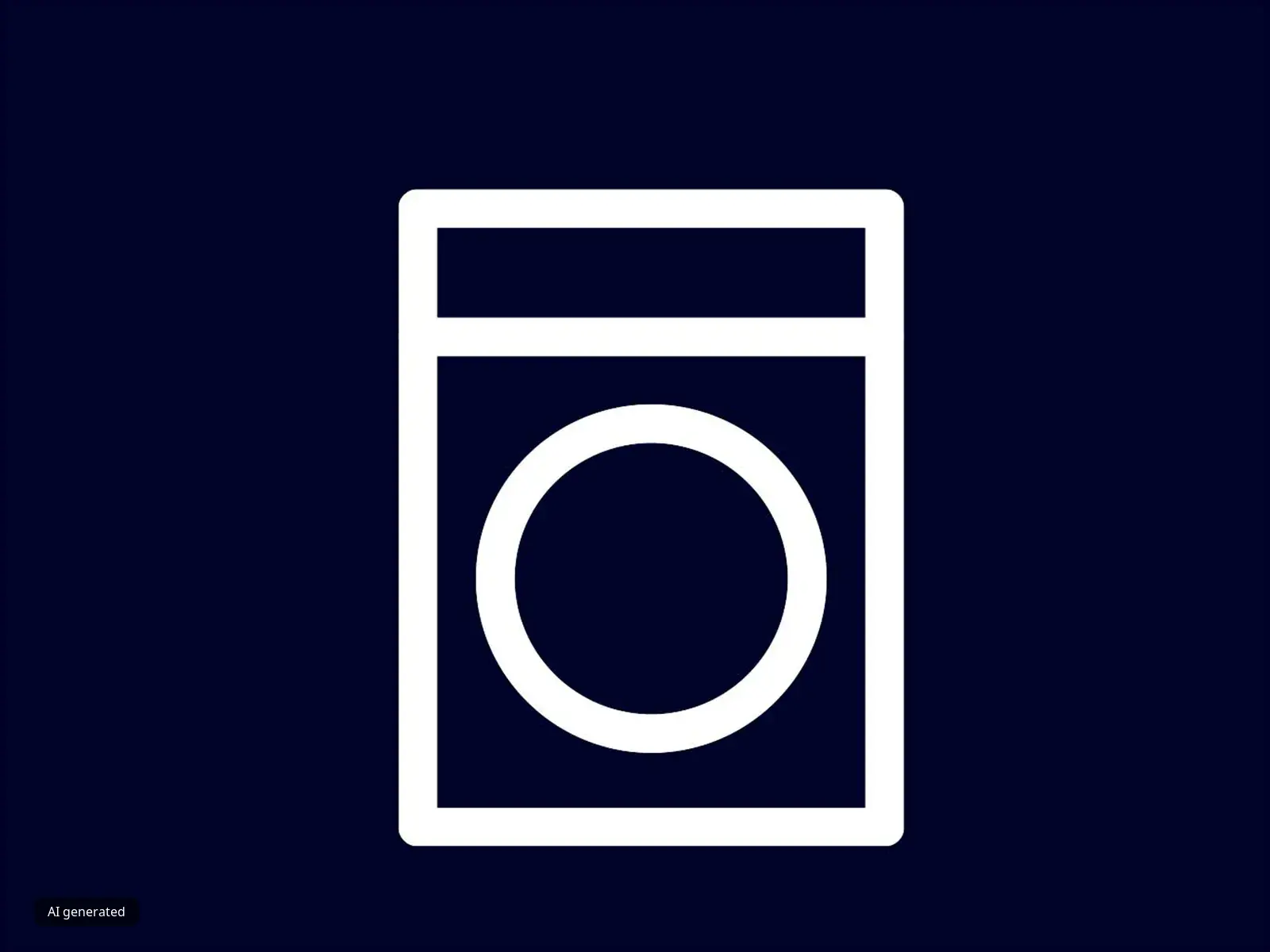 Minimalistische Ikone, die eine Waschmaschine oder ein Wäschegerät auf einem dunklen blauen Hintergrund darstellt.