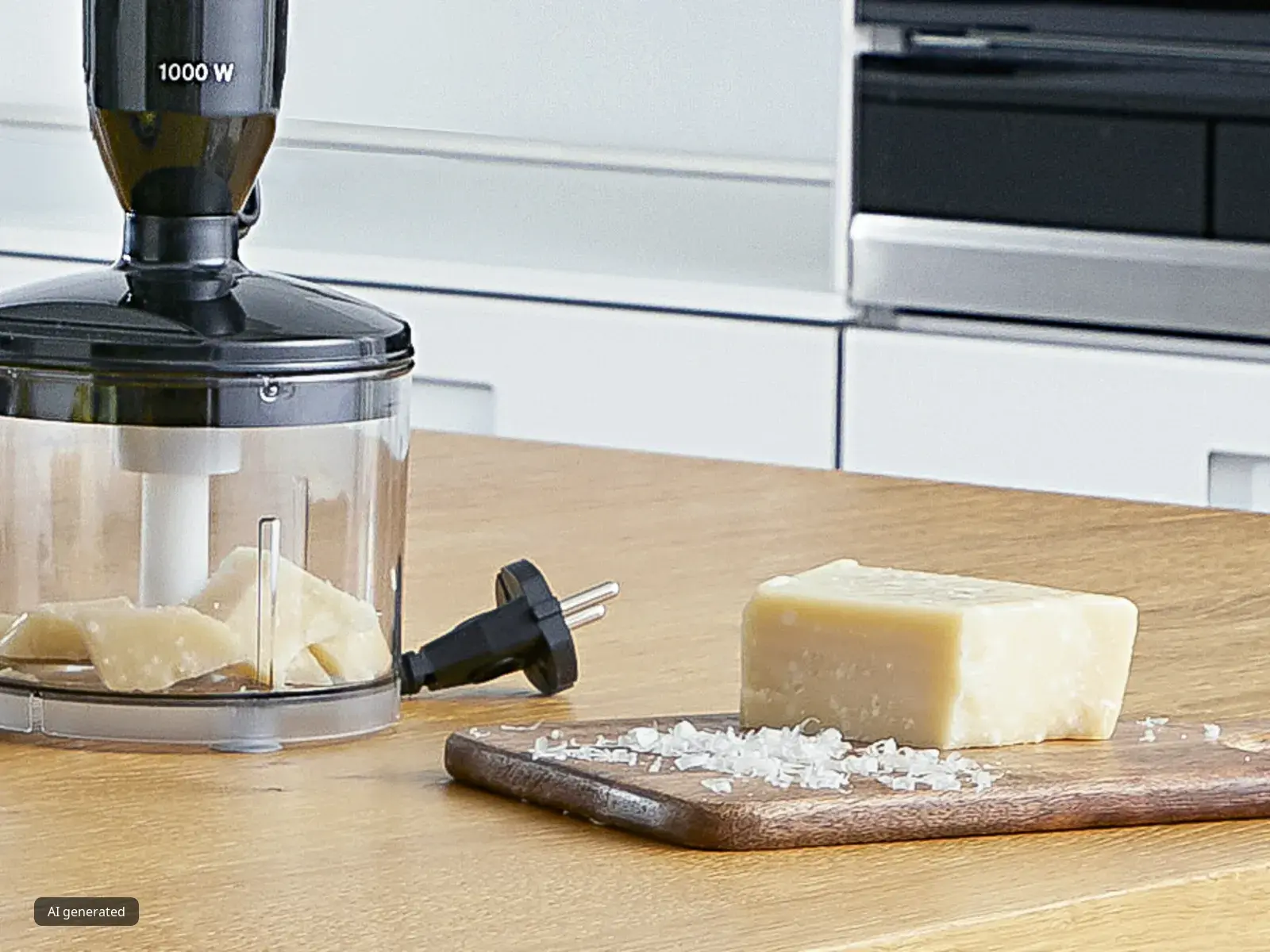 Parmesan cheese being grated in one of the Bosch MaxoMixx attachments. 