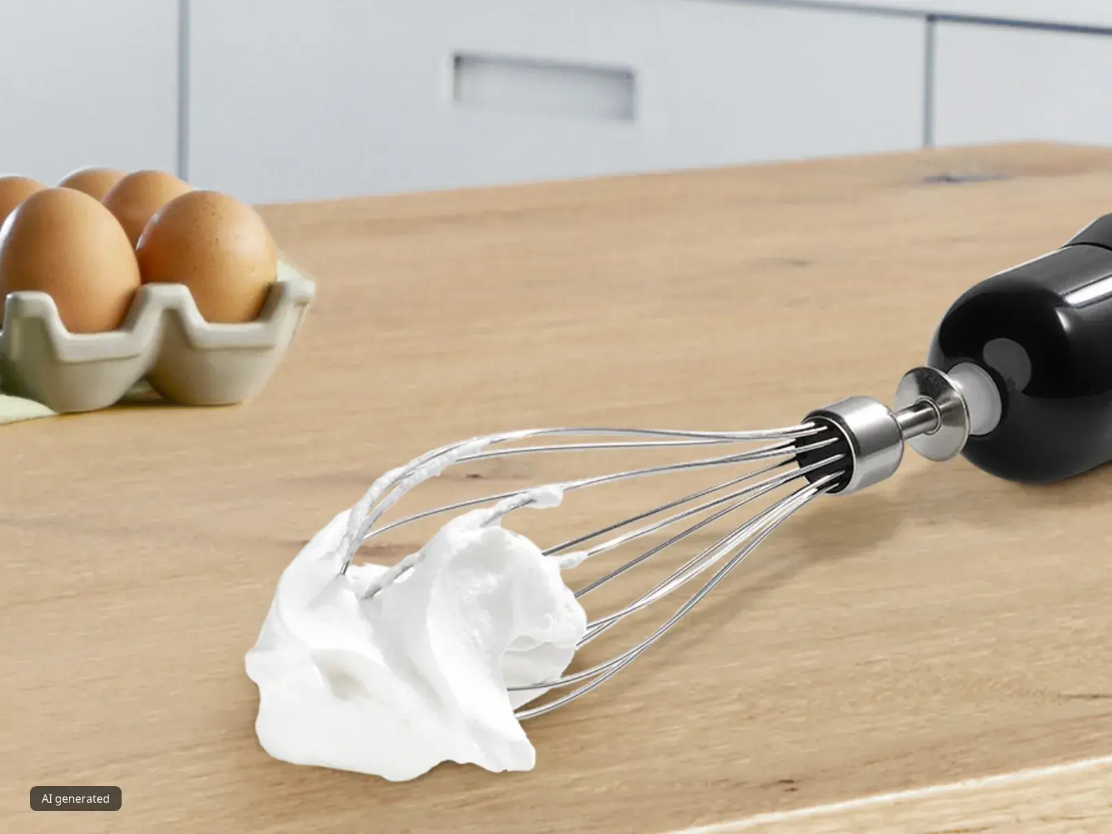 Dirty whisk attachment of a hand blender after making whipped cream.
