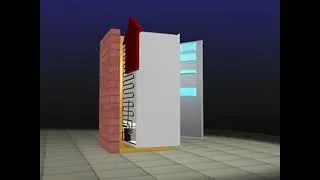 3D illustration of a refrigerator showing internal cooling components and airflow system.
