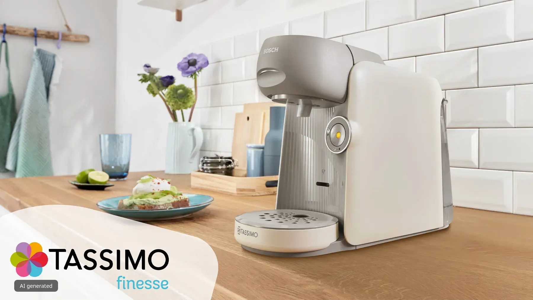 Bosch Tassimo Kapselmaschine auf Küchentresen aus Holz