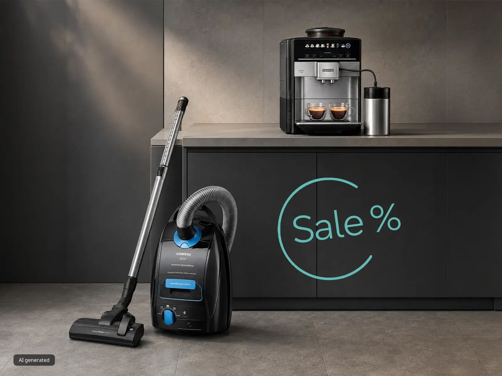 Siemens Staubsauger und Kaffeevollautomat mit Hinweise auf Sale