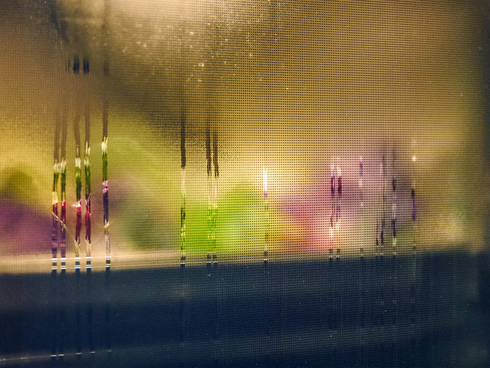 Steamed up door showing colourful vegetables being cooked with steam