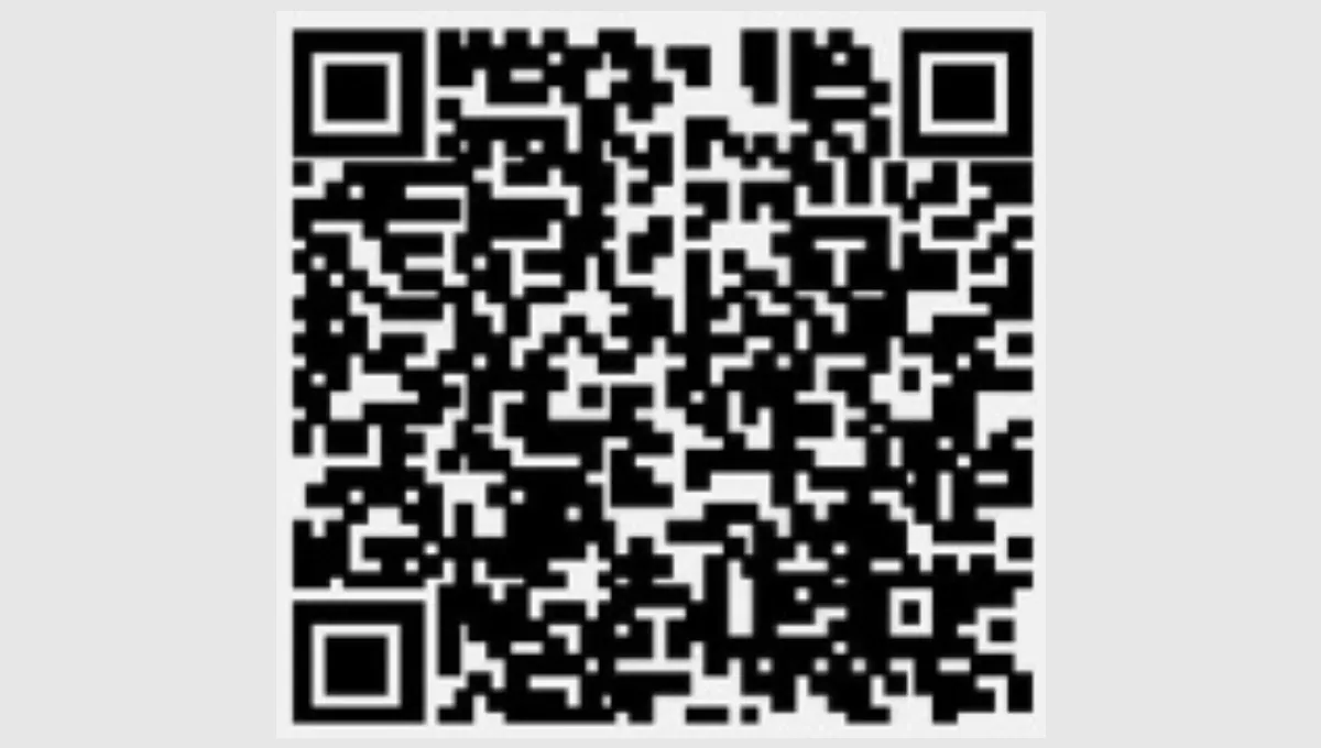 QR‑kode med sorte og hvide kvadratiske mønstre på hvid baggrund til scanning med en mobilenhed.