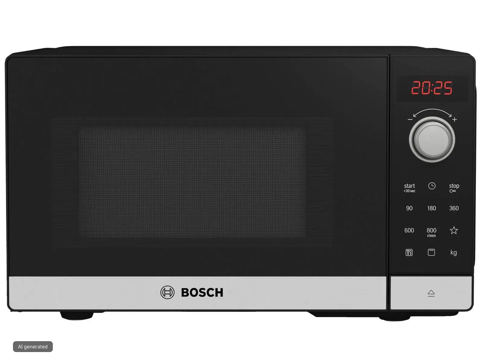 Microwave oven with digital display, control panel, and black exterior.