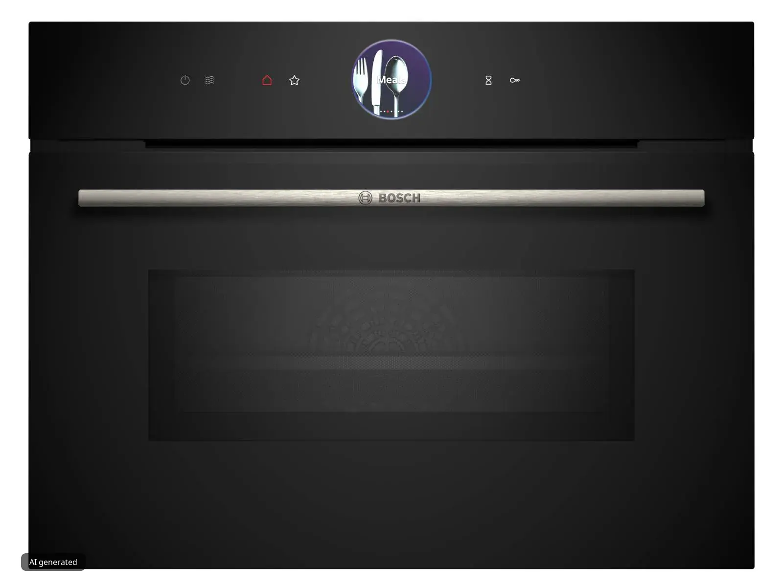 A sleek Bosch built-in oven with a stainless steel front, digital controls, and a black glass oven door.