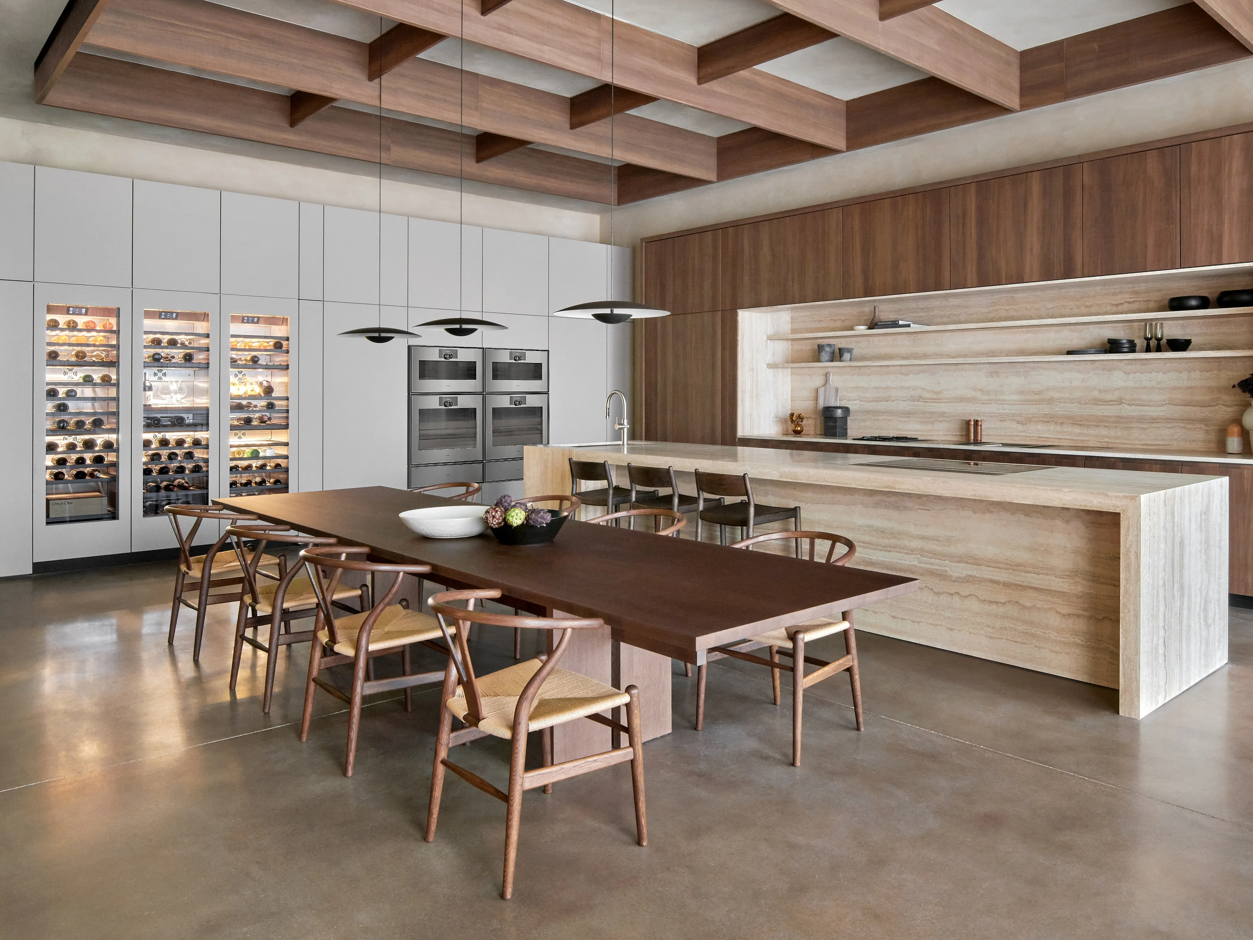 Gaggenau Houston Flagship showroom finished in a solid natural stone and warm brown wood