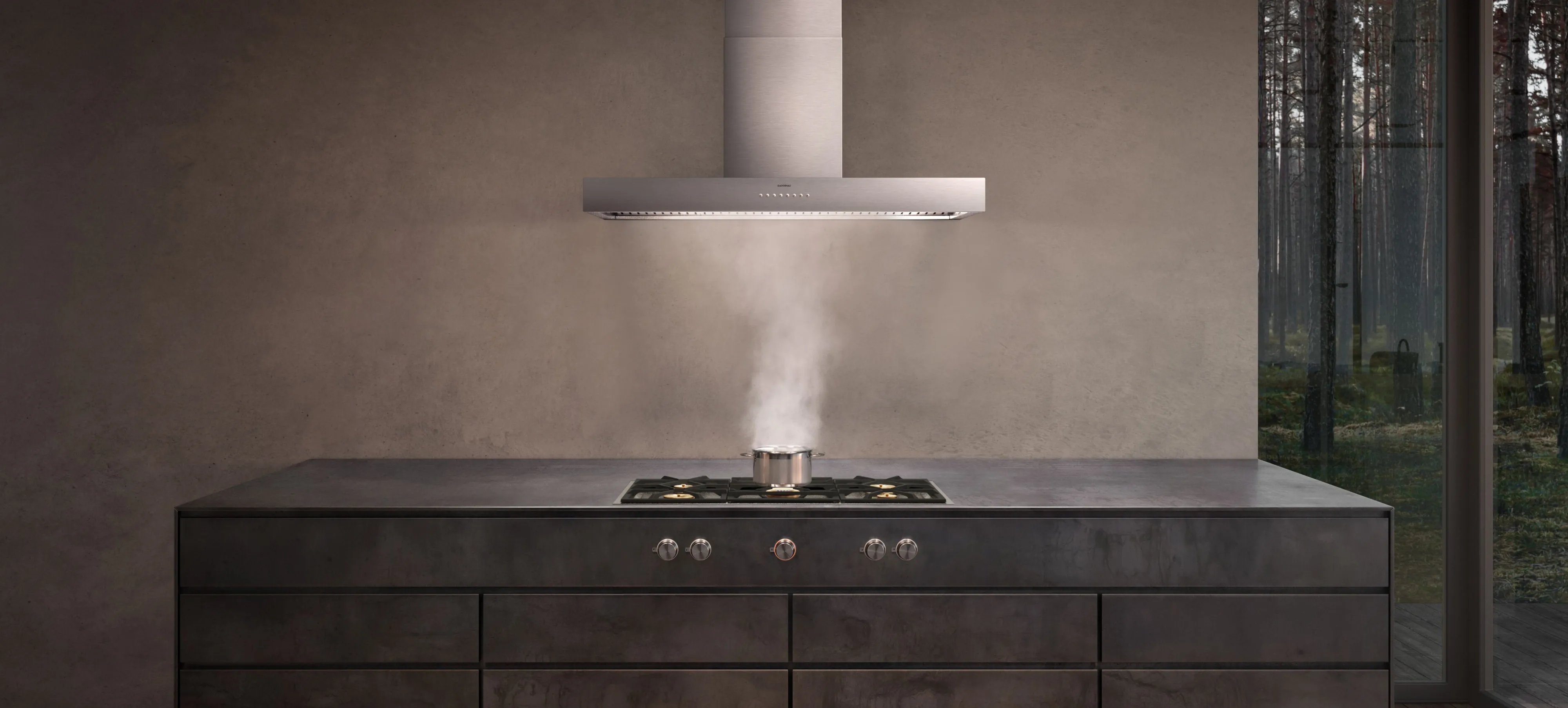 Gaggenau wall-mounted hood 400 series in a modern kitchen
