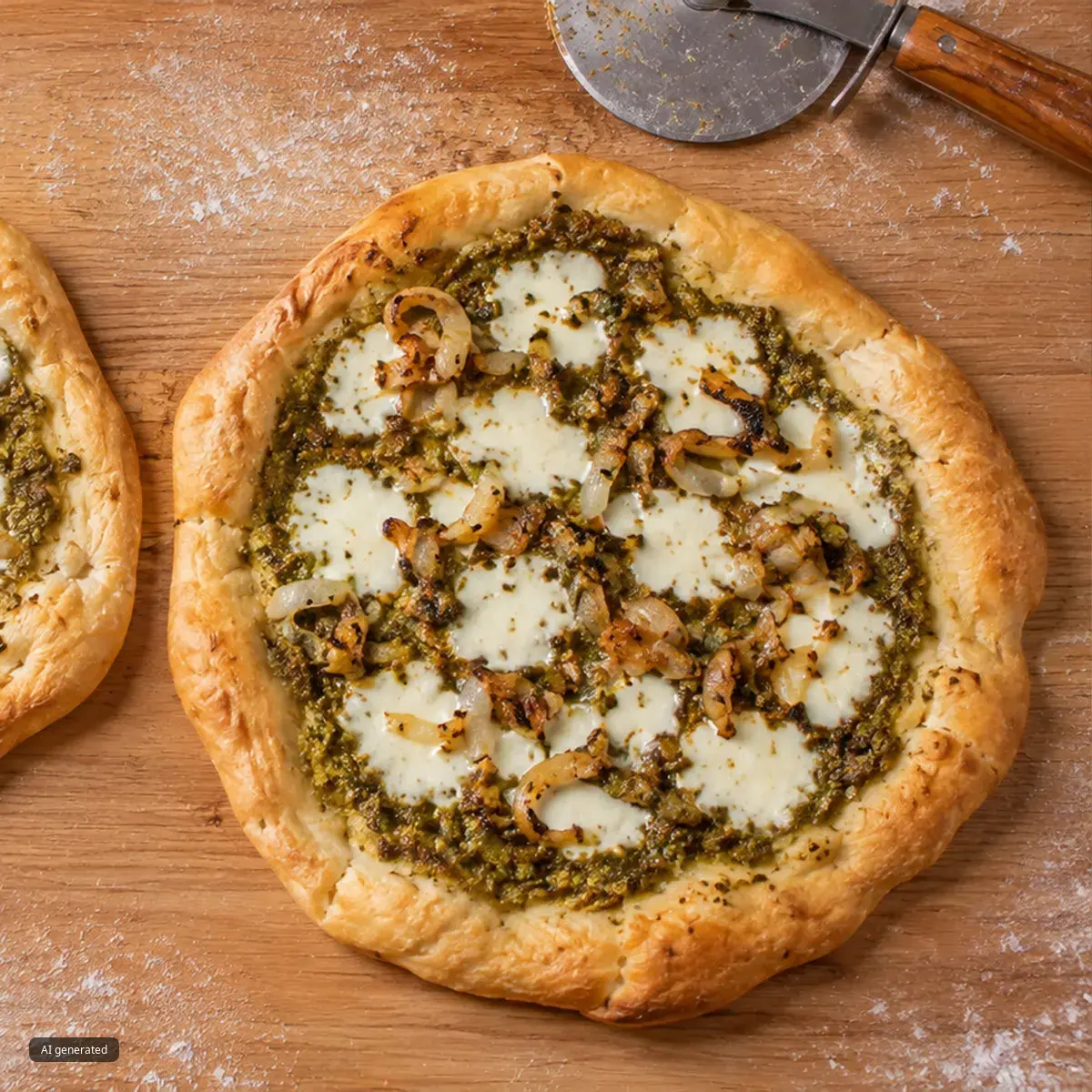 Wood-fired pizza with burrata and pesto