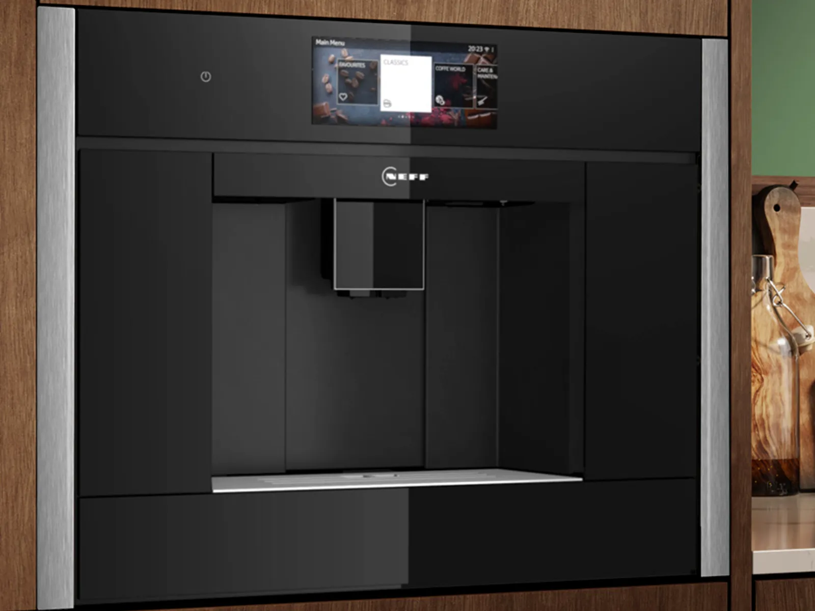 Coffee machine with Metallic Silver side strips 