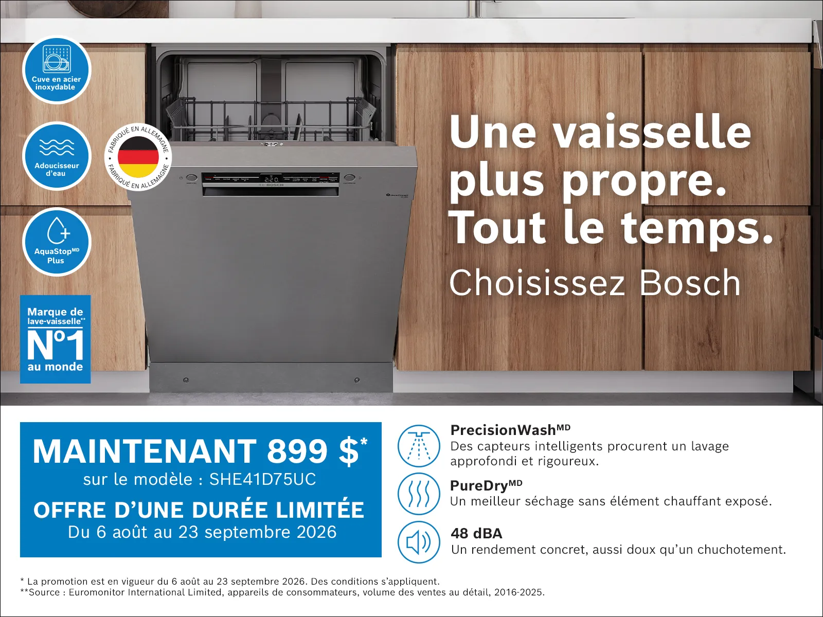 Une vaisselle plus propre. Tout le temps. Choisissez Bosch.