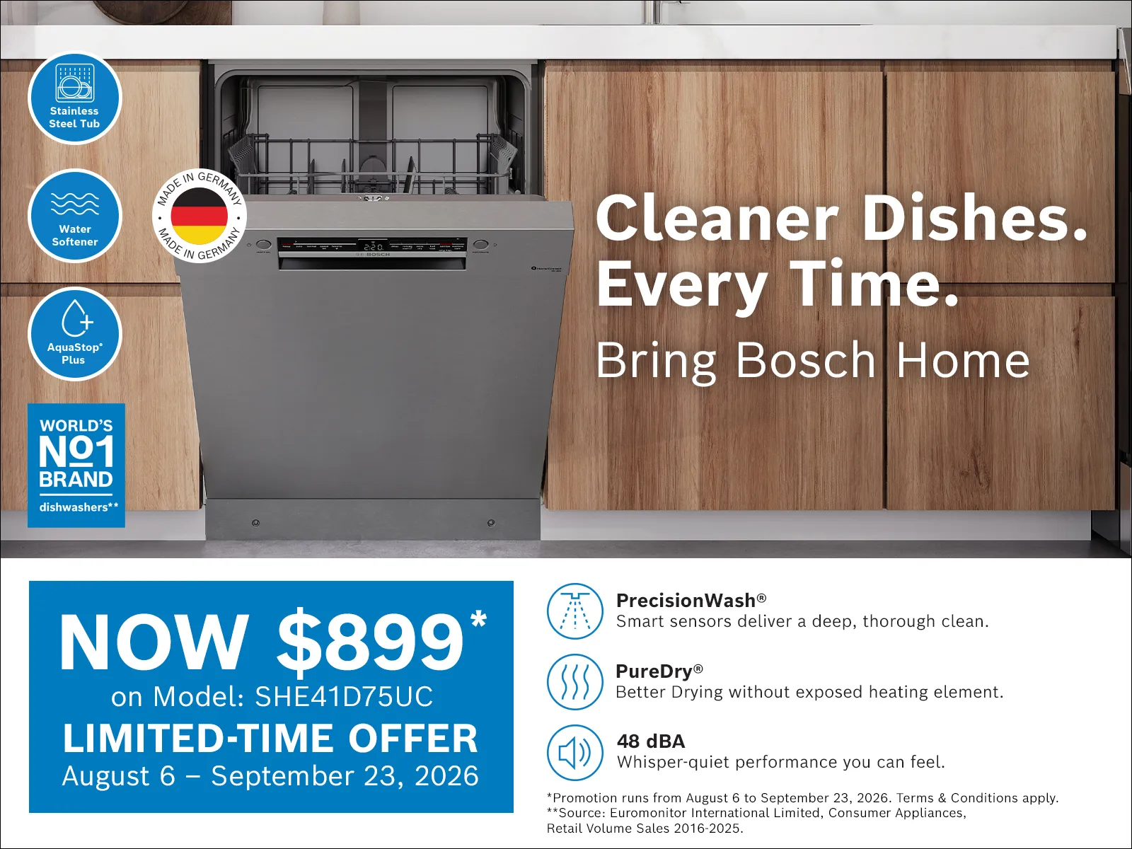 Cleaner Dishes. Every Time. Bring Bosch Home.