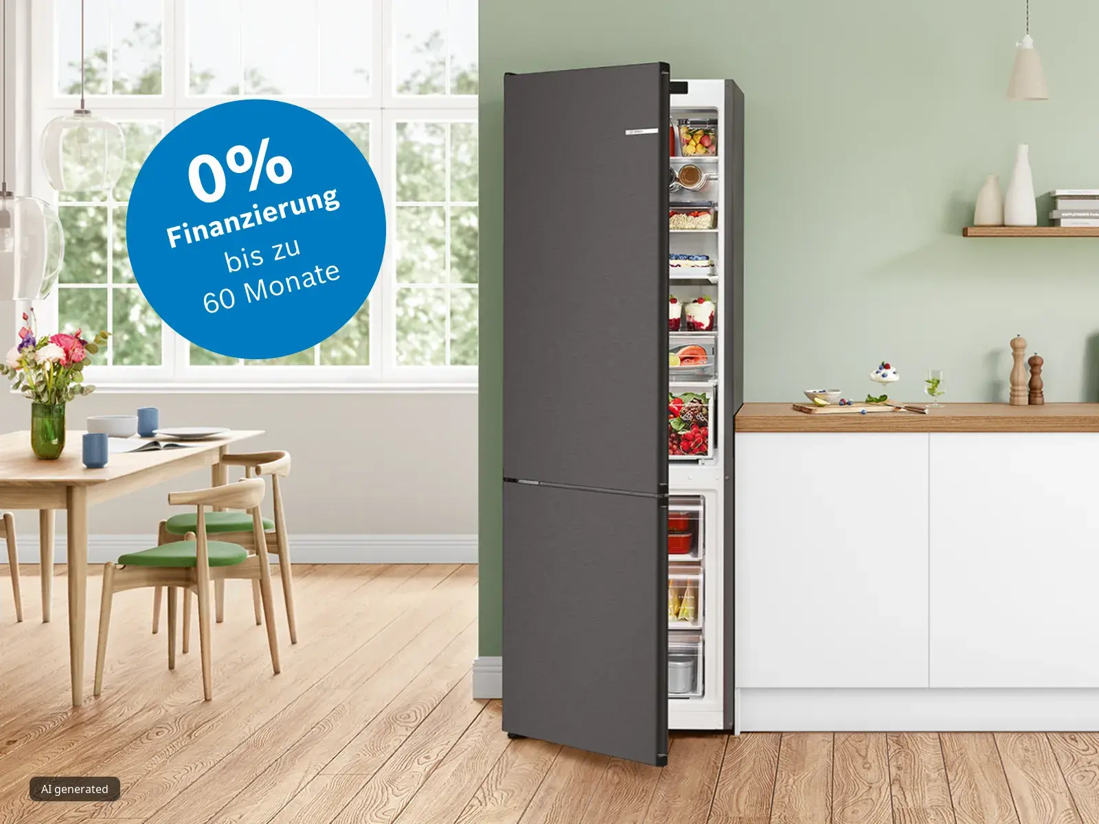 Bosch Kühlschrank mit Hinweis auf 60 Monate Ratenzahlung Option