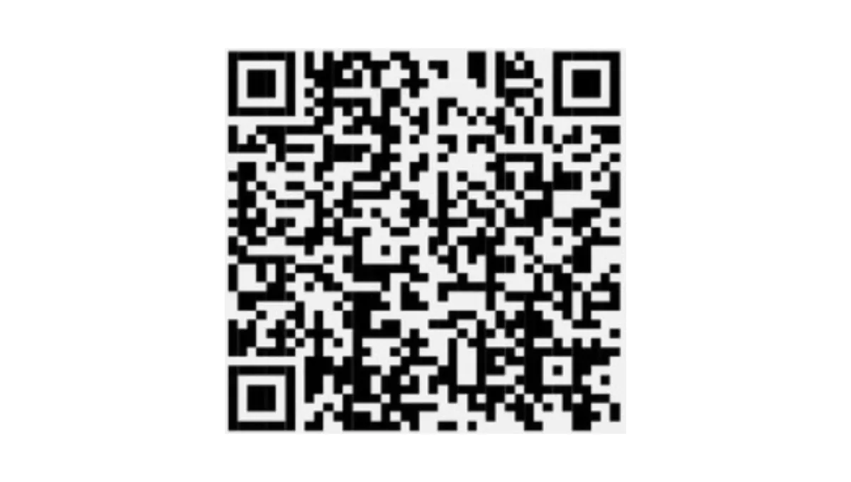 Código QR com padrão de quadrados pretos e brancos sobre um fundo branco, para leitura através de um dispositivo móvel.
