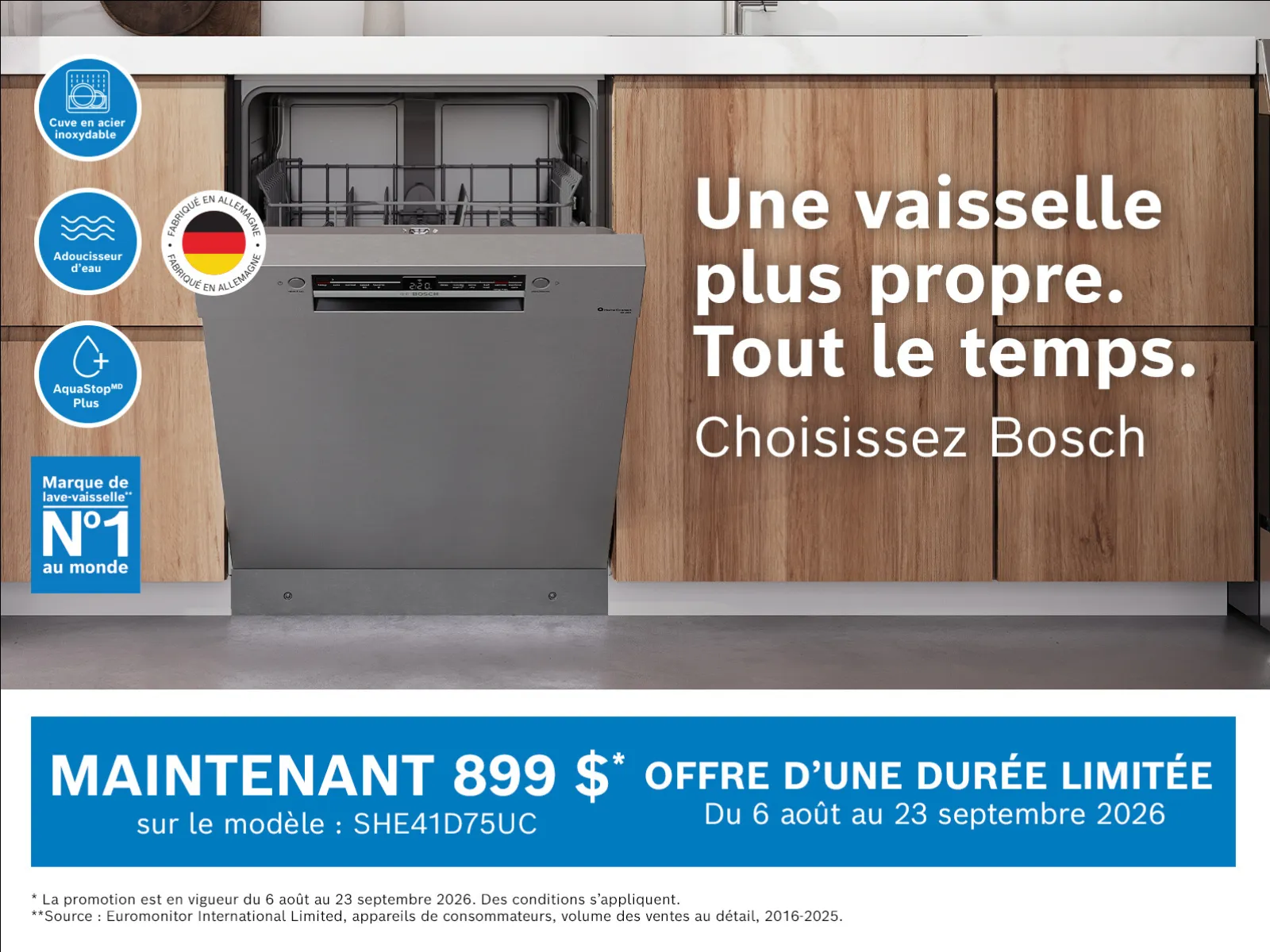 Une vaisselle plus propre. Tout le temps. Choisissez Bosch.