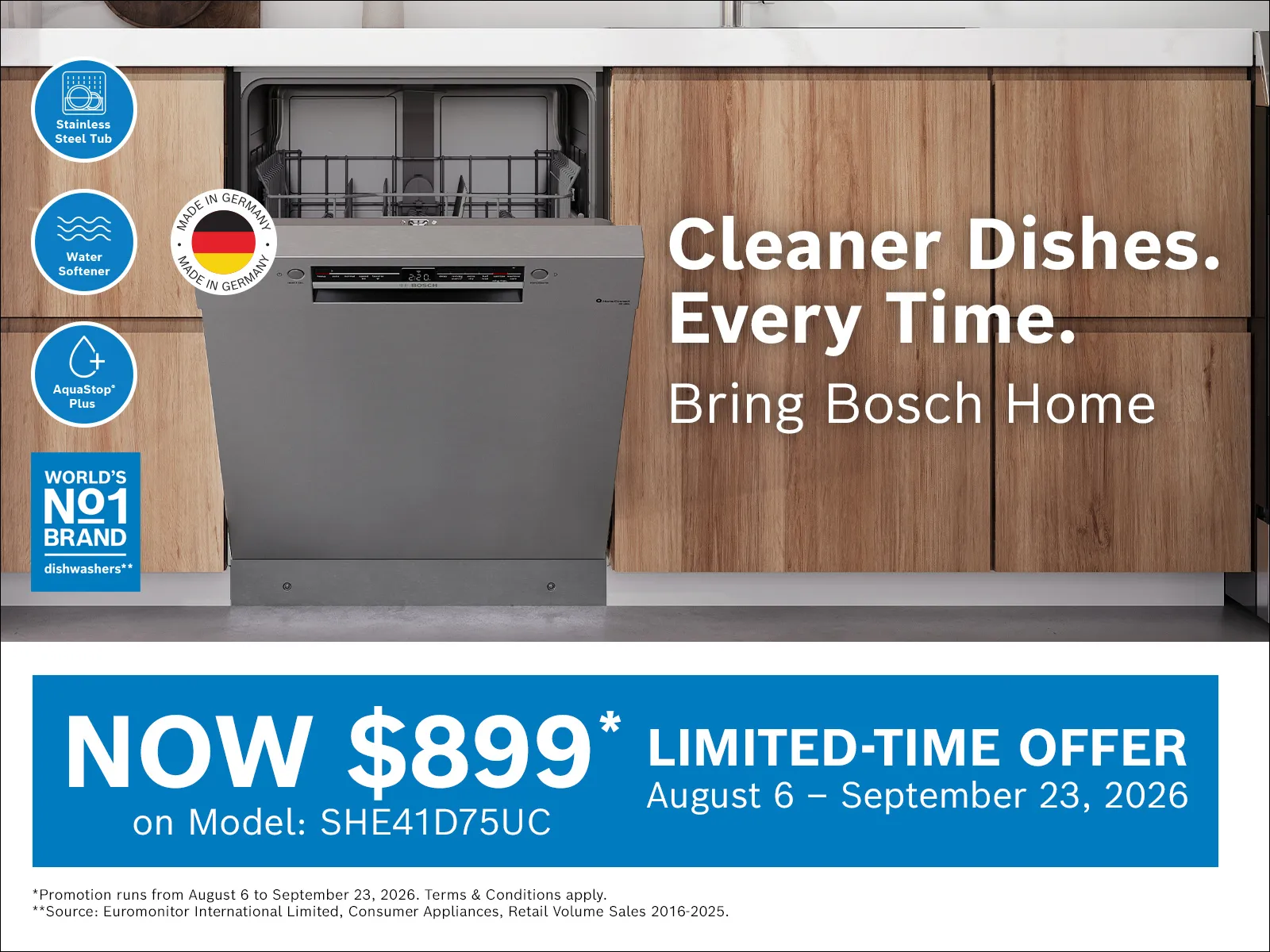 Cleaner Dishes. Every Time. Bring Bosch Home.