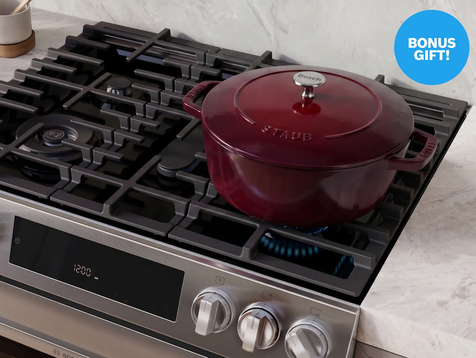 Bosch stainless steel range with french staub pot bonus gift