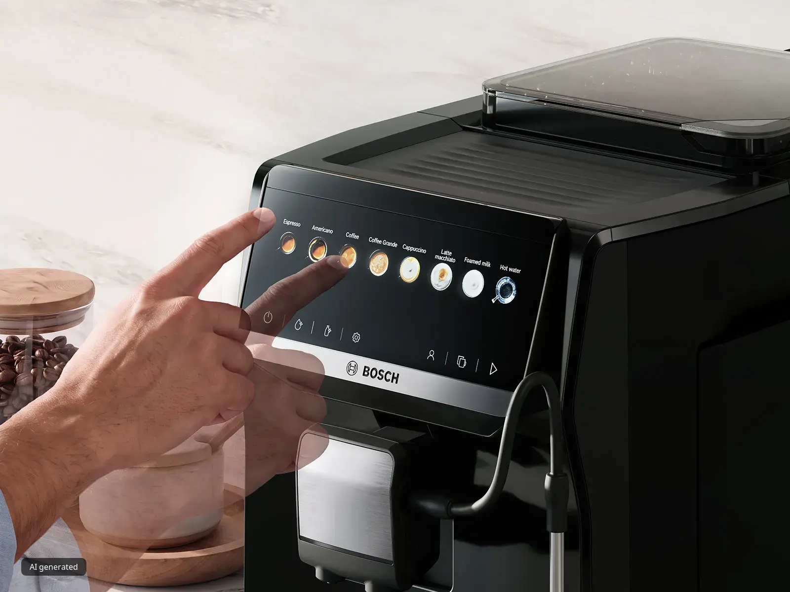 Ruka se brzo kreće kroz izbornik aparata Series 4 VeroCafe, pokazujući da se odabiri mogu napraviti brzo i jednostavno.